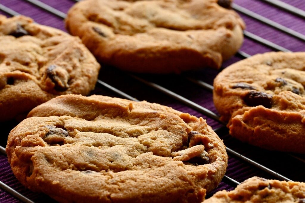 chocolate chip cookies on a rack