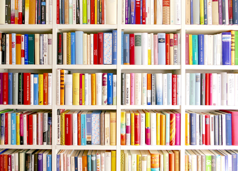 white shelves full of books