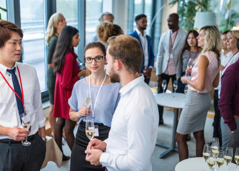 office party with people dressed in business clothes