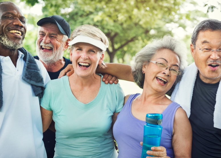 group of seniors laughing together