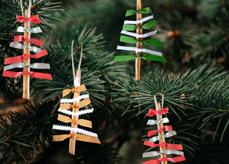 cinnamon stick and ribbon christmas trees